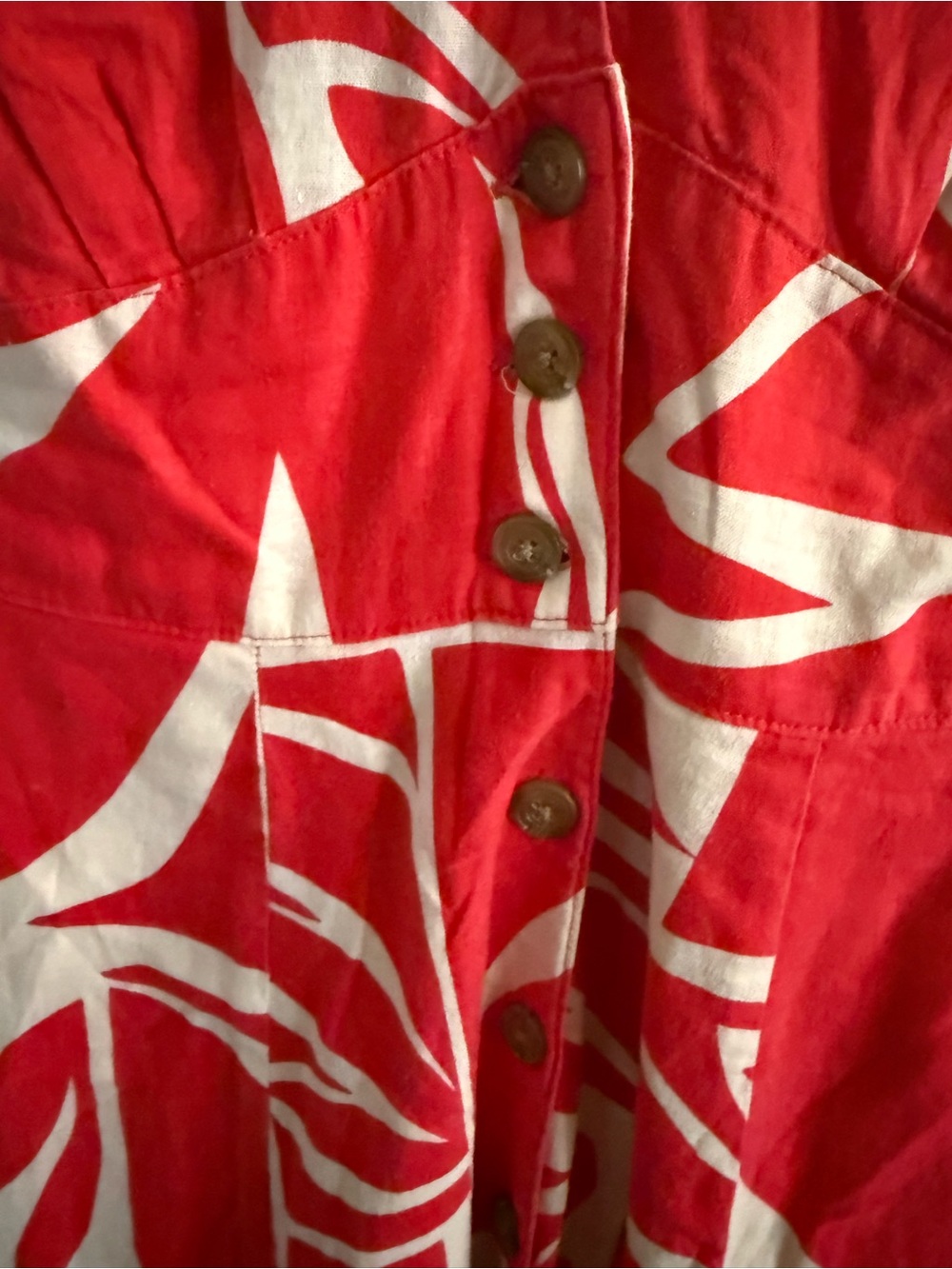 Marine Layer Red and White V-Neck Button-Front Women's Dress cotton - Picture 3 of 6